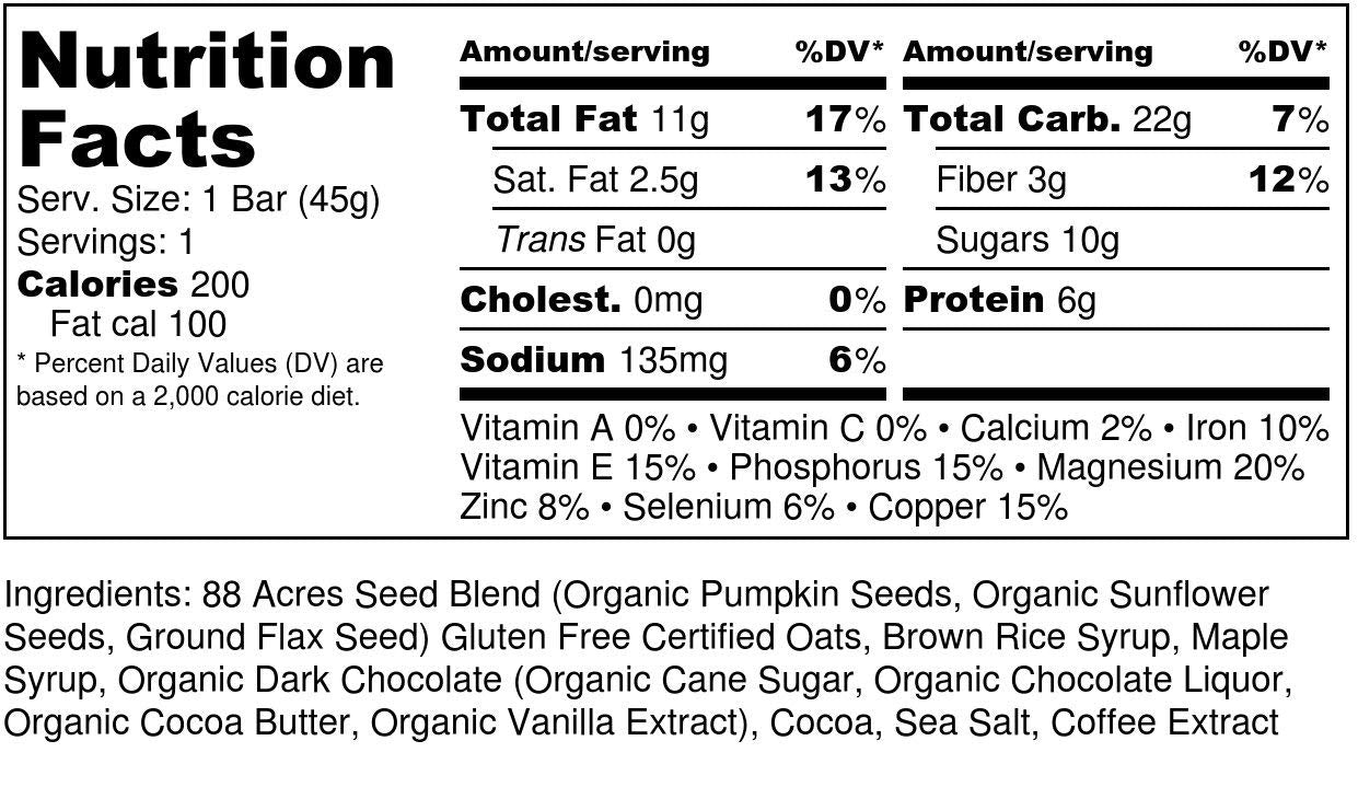 88 Acres Double Chocolate Mocha Granola Bar 9 Count, 1.6 OZ