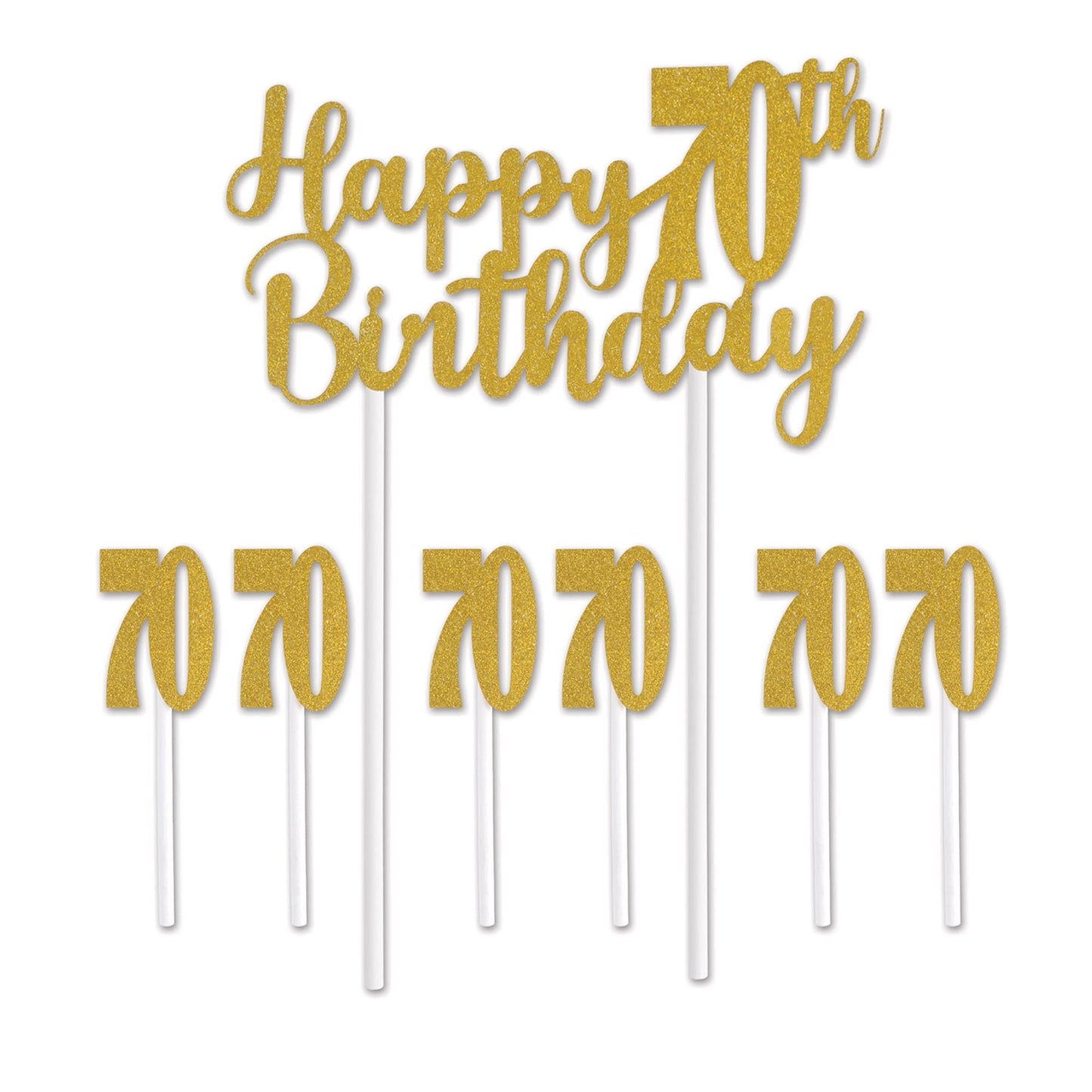 Gold Glitter 70th Birthday Cake Topper - 1 Pc