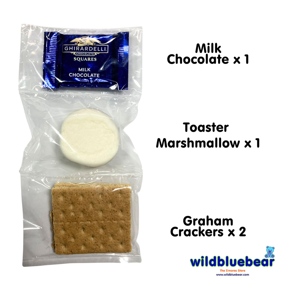 WBB | SMORES KIT STRIP | Individually packaged set : Graham Crackers, Marshmallow, Chocolate | Make delicious smores (100 sets) (Milk chocolate)