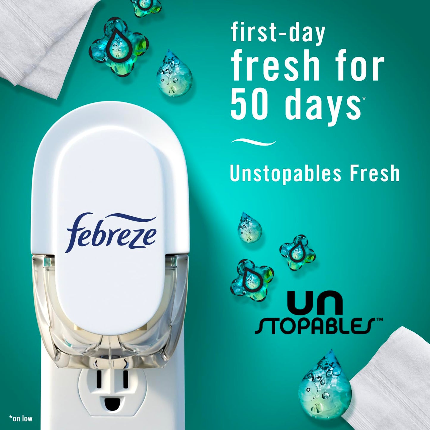 Febreze Plug-in Air Freshener, Odor-Fighting Scented Oil Refill, Air Fresheners for Home, Bathroom and Kitchen, Long Lasting, Unstopables Fresh Scent