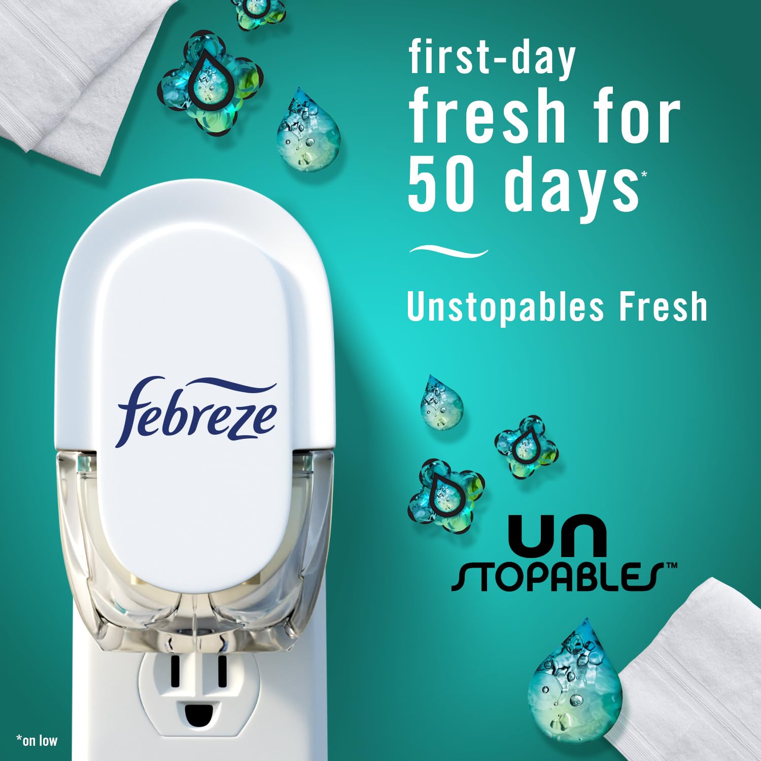 Febreze Plug-in Air Freshener, Odor-Fighting Scented Oil Refill, Air Fresheners for Home, Bathroom and Kitchen, Long Lasting, Unstopables Fresh Scent