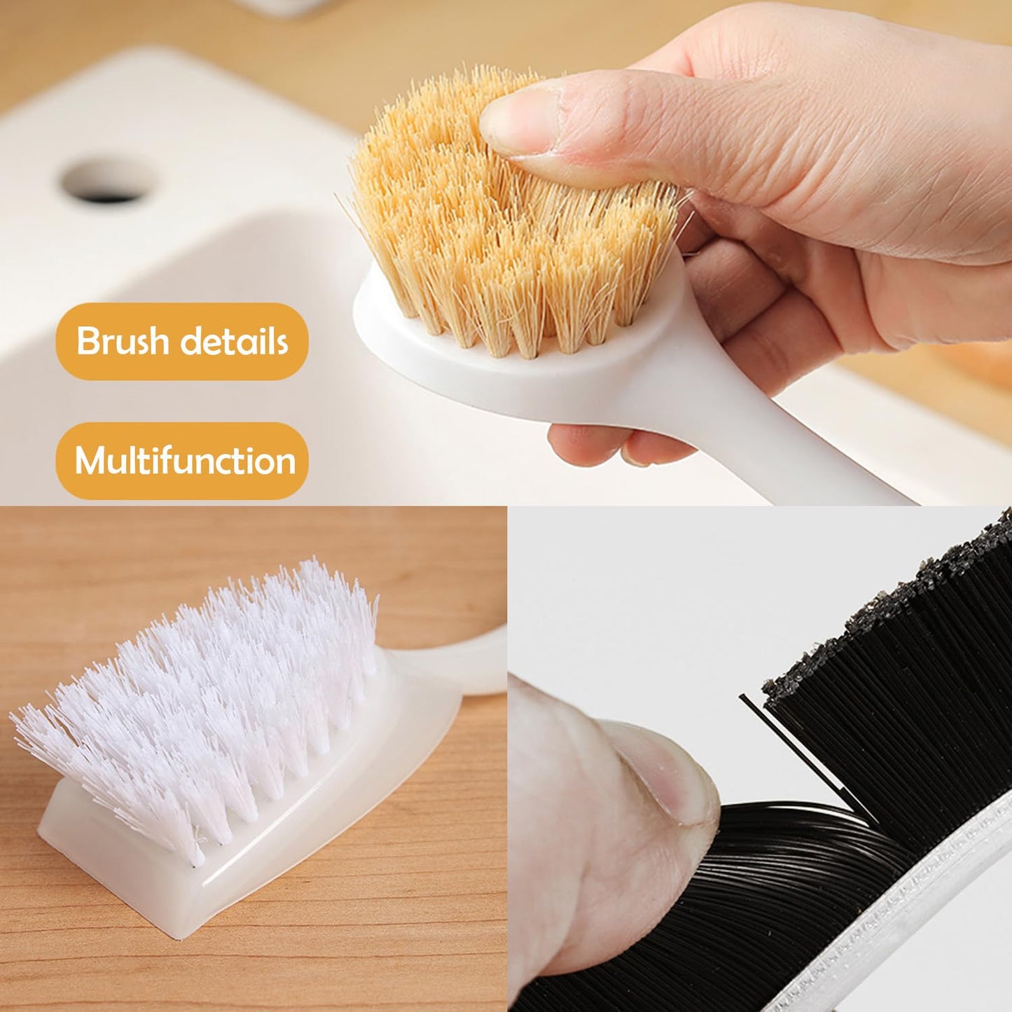 Kitchen Brush Set for Cleaning Dish, Pot, Pan, Sink and Stove, 4 Pcs 3 Kind of Different Scrubber Include 2 Pcs Crevice Brush, Great Cleaning Tools