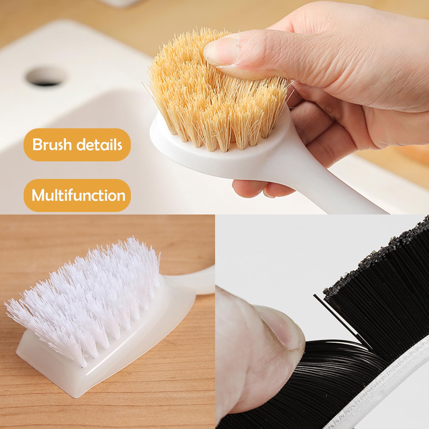 Kitchen Brush Set for Cleaning Dish, Pot, Pan, Sink and Stove, 4 Pcs 3 Kind of Different Scrubber Include 2 Pcs Crevice Brush, Great Cleaning Tools