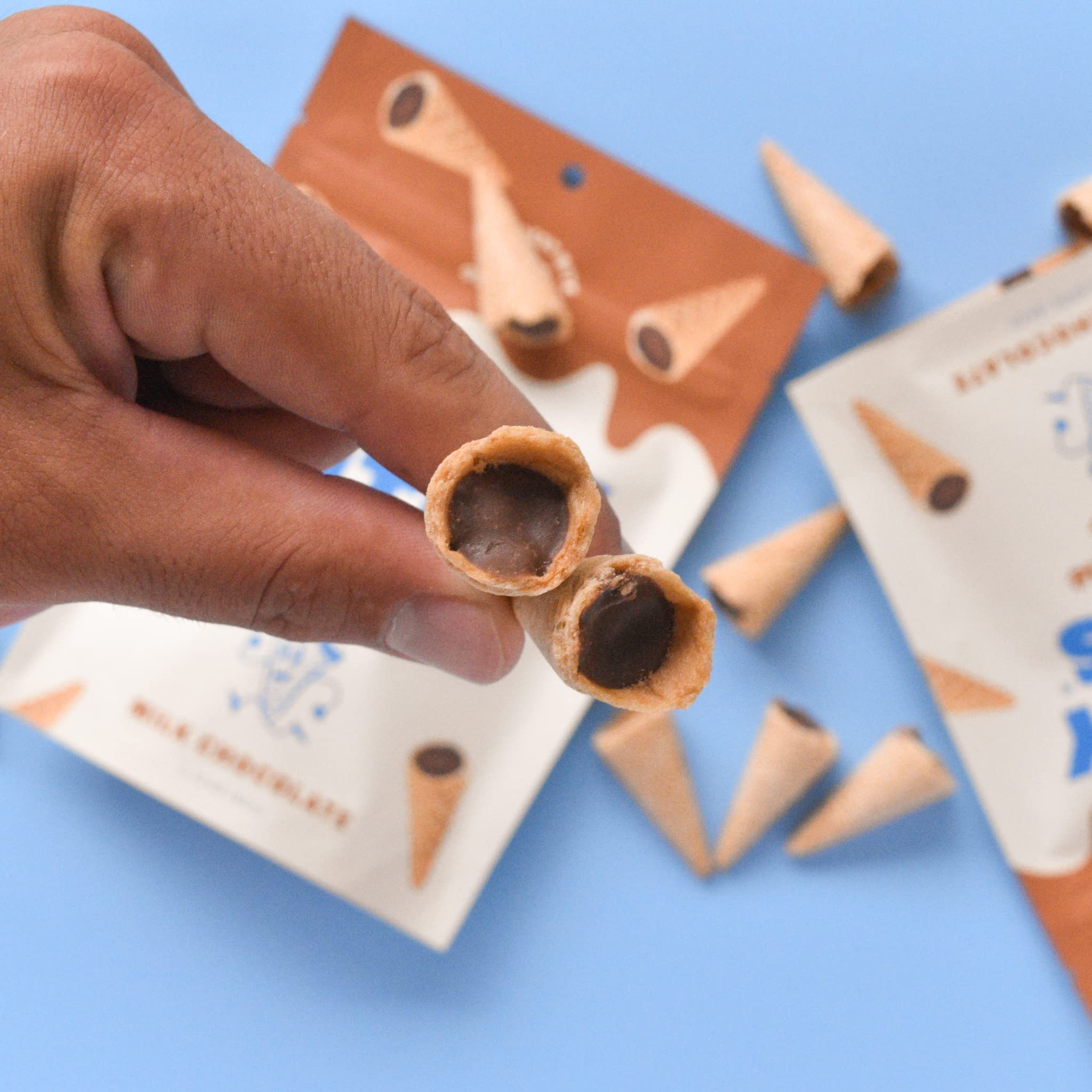 Muddy Bites Waffle Cone Snacks Bite Sized Chocolate Filled Waffle Cones for Snack or Dessert, Ice Cream Topping, made with Pure Cane Sugar, Kosher