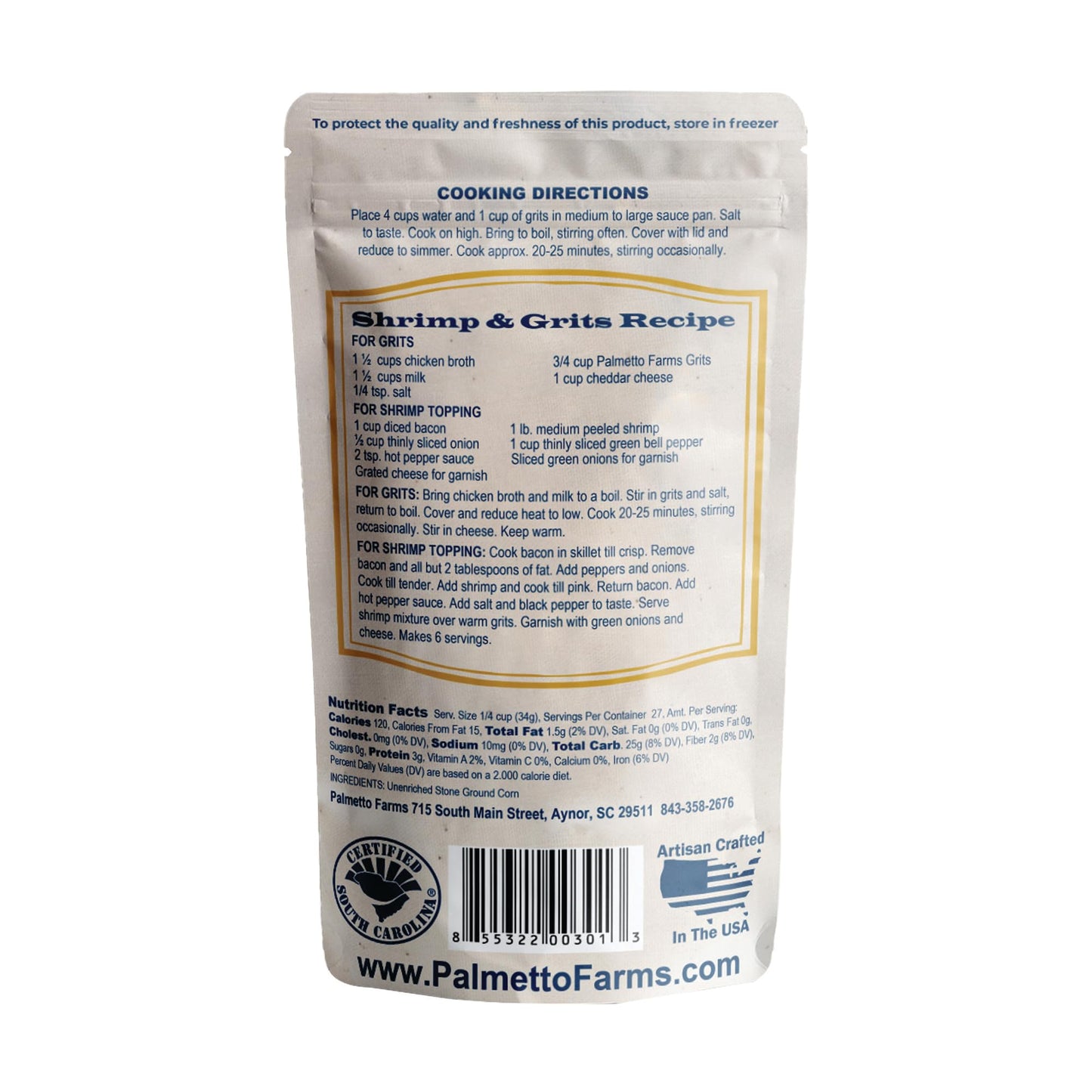 PALMETTO FARMS Stone Ground White Grits, 32 OZ