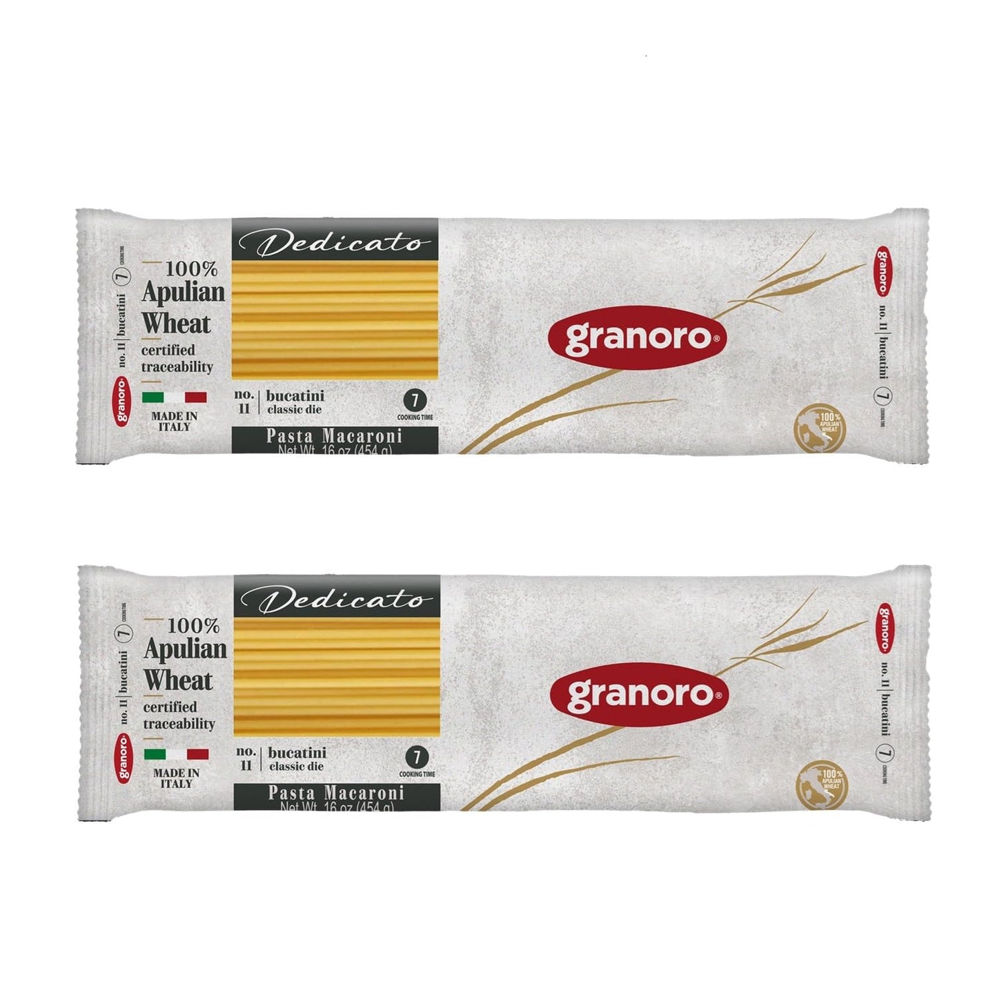 Granoro Dedicato Bucatini #11 - Authentic Italian Pasta, Made from 100% Puglia Durum Wheat Semolina, Non-GMO, Vegan, 1 lb Bags (Pack of 2)