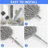 HLWDFLZ Microfiber Duster Kit 23pcs with 30 to 100 Inches Extension Pole and Extendable Window Squeegee, Washable and Bendable Feather Duster