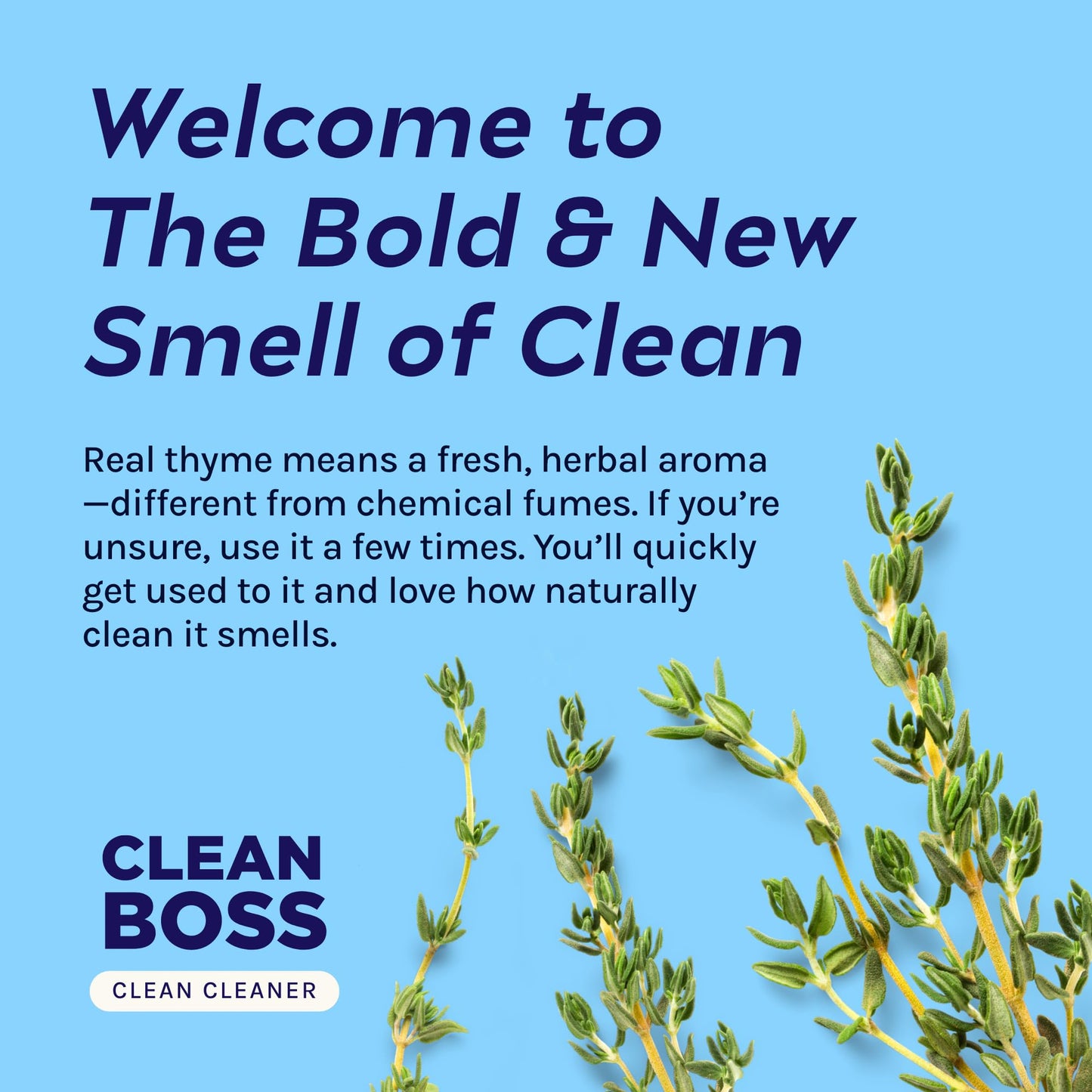 CleanBoss Botanical Disinfectant - Multi-Surface Cleaner - 128 oz - Kills 99.9% of Germs + Cold & Flu Viruses - Fresh Thyme Scent - No Rinse on Food