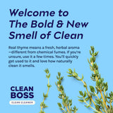 CleanBoss Botanical Disinfectant - Multi-Surface Cleaner - 128 oz - Kills 99.9% of Germs + Cold & Flu Viruses - Fresh Thyme Scent - No Rinse on Food