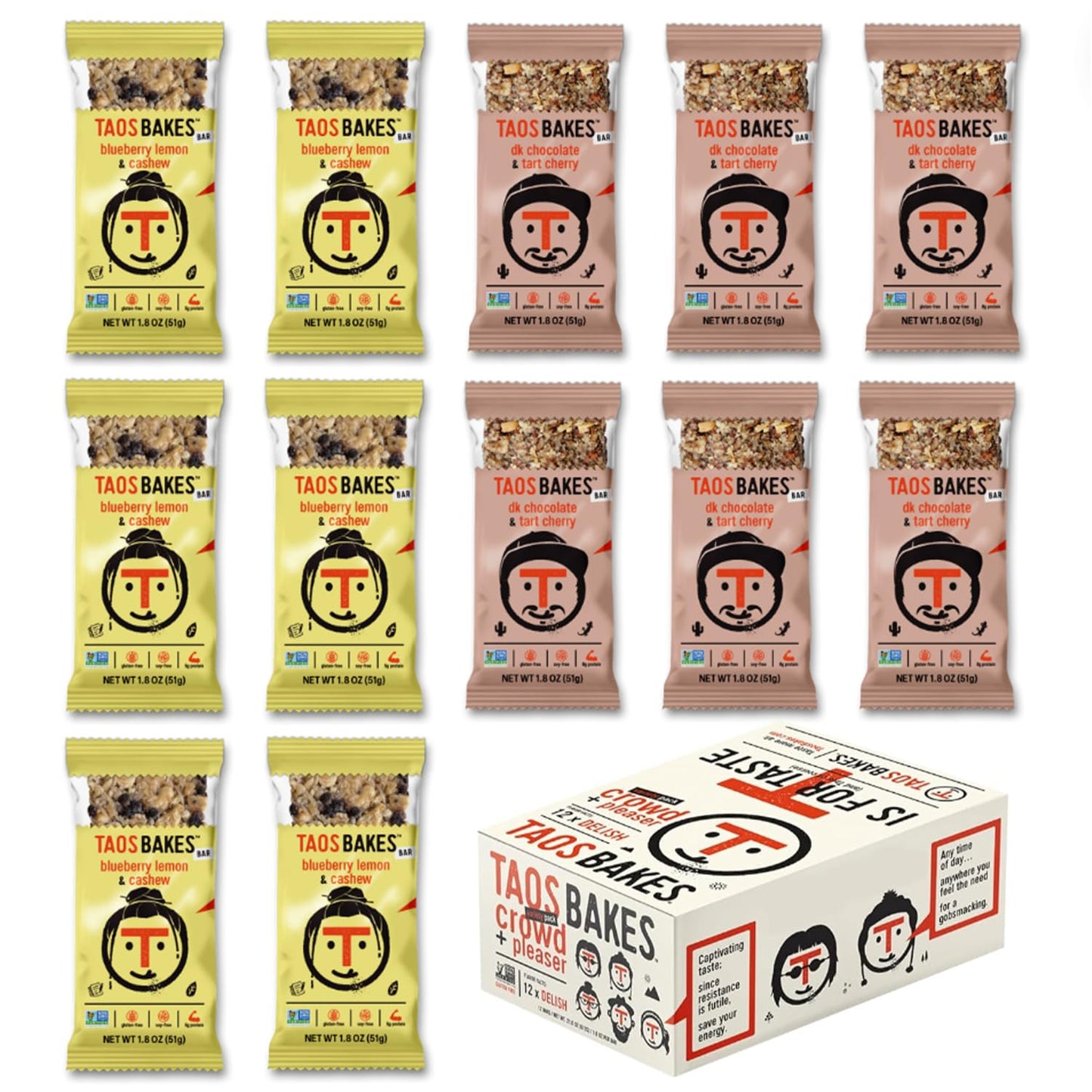 Taos Bakes - Blueberry Lemon + Cashew Coconut & Dark Chocolate + Tart Cherry Flavors - Breakfast Bars - Gluten Free Granola Bars - Healthy Snacks