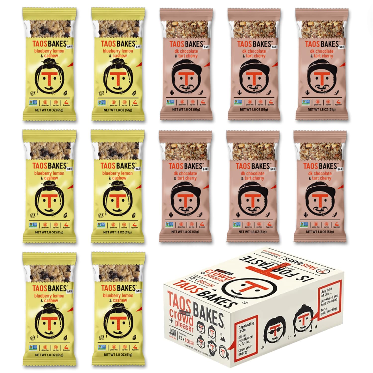 Taos Bakes - Blueberry Lemon + Cashew Coconut & Dark Chocolate + Tart Cherry Flavors - Breakfast Bars - Gluten Free Granola Bars - Healthy Snacks