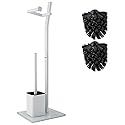 WC Set - White -22x18x70cm- Toilet Paper Holder and Toilet Brush incl. - Stainless Steel - Strong Glass Base - Plus: 1+2 Replacement Toilet Brush