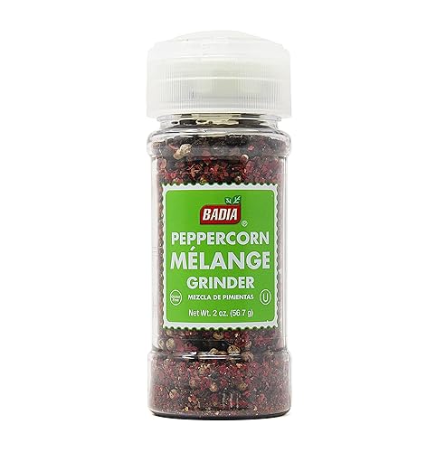 Badia Whole Peppercorn Blend Grinder, 2 oz - Black, White, Green & Pink Pepper for Spicy, Fruity, Woody Flavors, Gluten Free