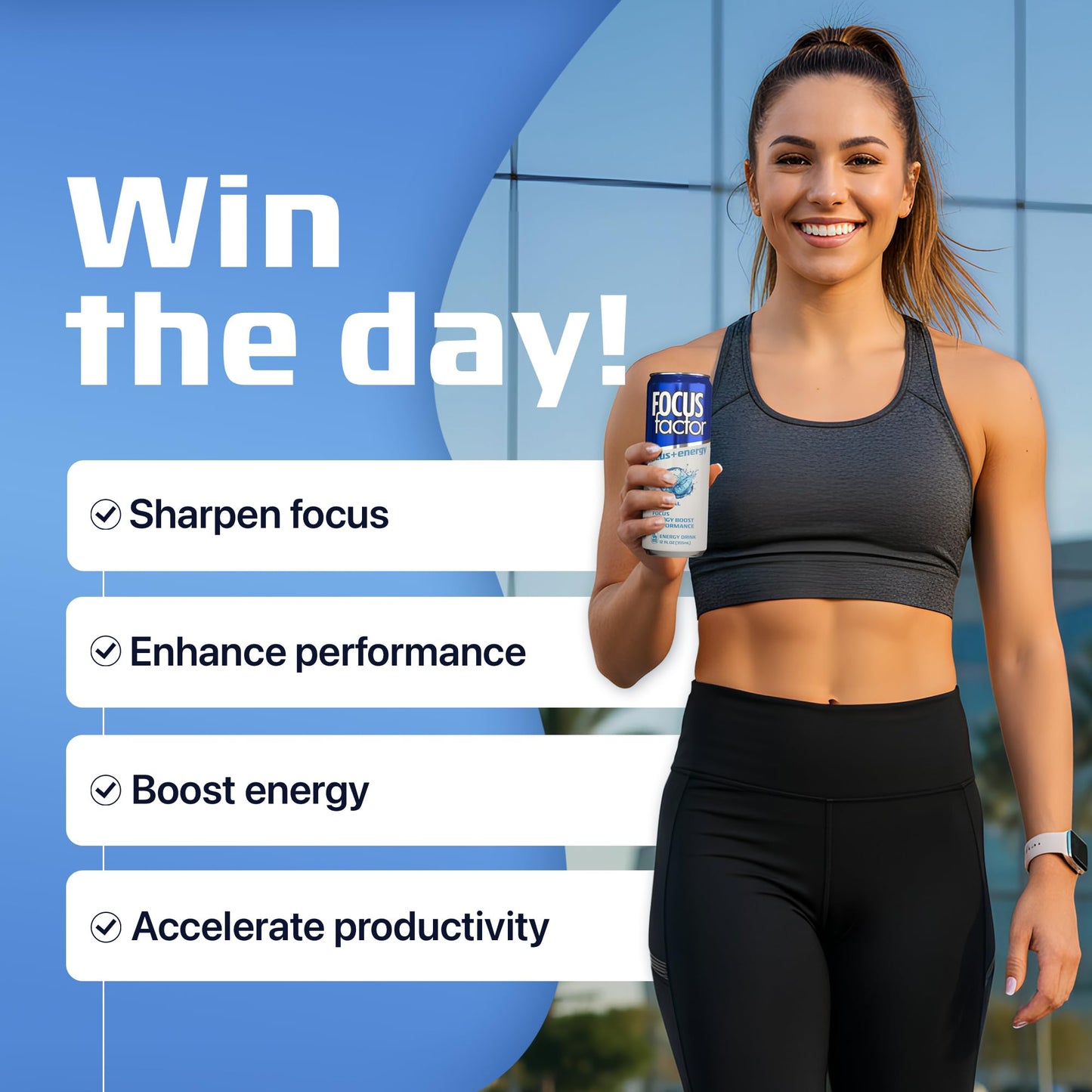 Focus Factor Energy Drink - 12 x 355ml Cans (Original Flavor) - with Focus + Energy - Lightly Carbonated, Sugar Free, Low Calorie with Vitamins B6