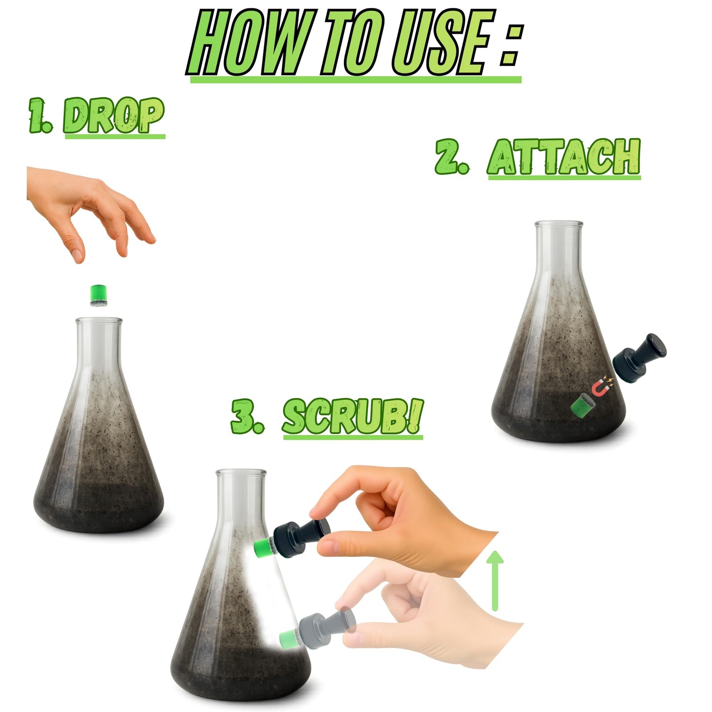 The Magic Cleaner Magnetic Glass Cleaner Kit |Mini, 12mm Size | For Water Pipes, Vases, Windows, Aquariums, Small, & all Shapes & Sizes | Cleans Hard