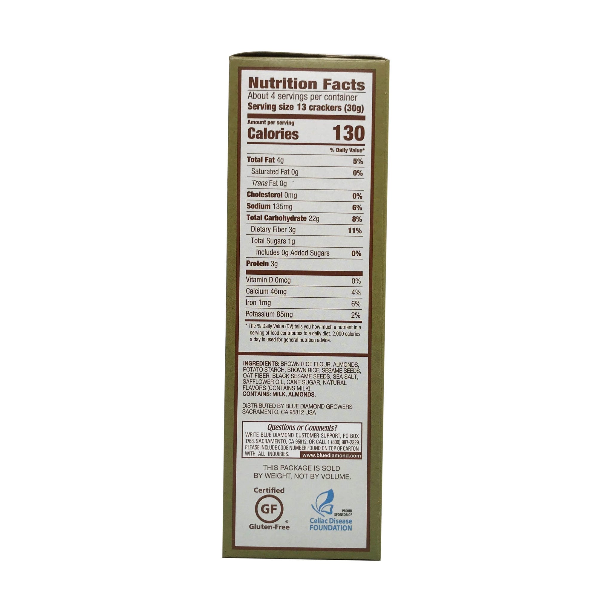 Blue Diamond Artisan Almond Nut Thins, Sesame Seed, 4.25 Oz