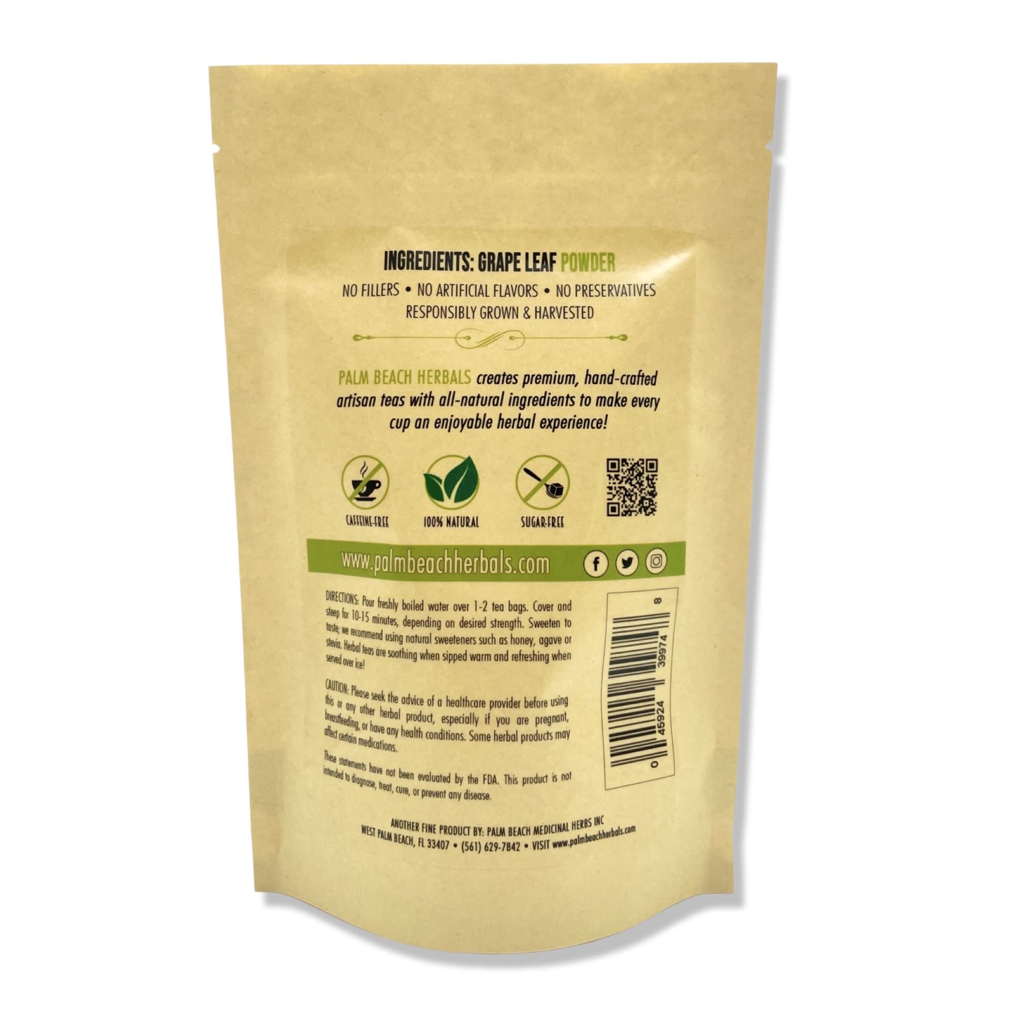 Palm Beach Medicinal Herbs - Grape Leaf Tea - Pure Herbal Tea Series, 30ct