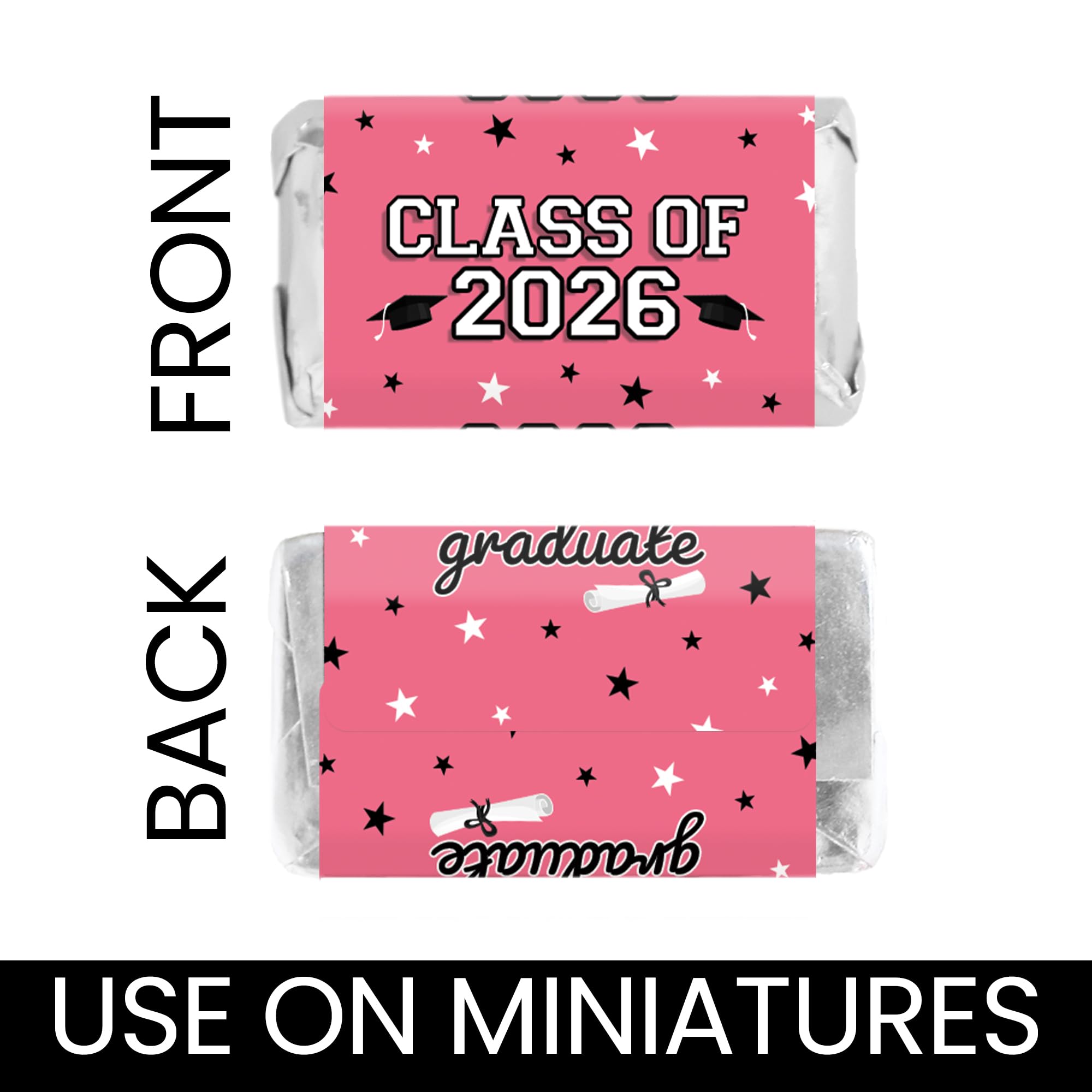 DISTINCTIVS Pink Class of 2026 Graduation Mini Candy Bar Wrappers, 42 Count