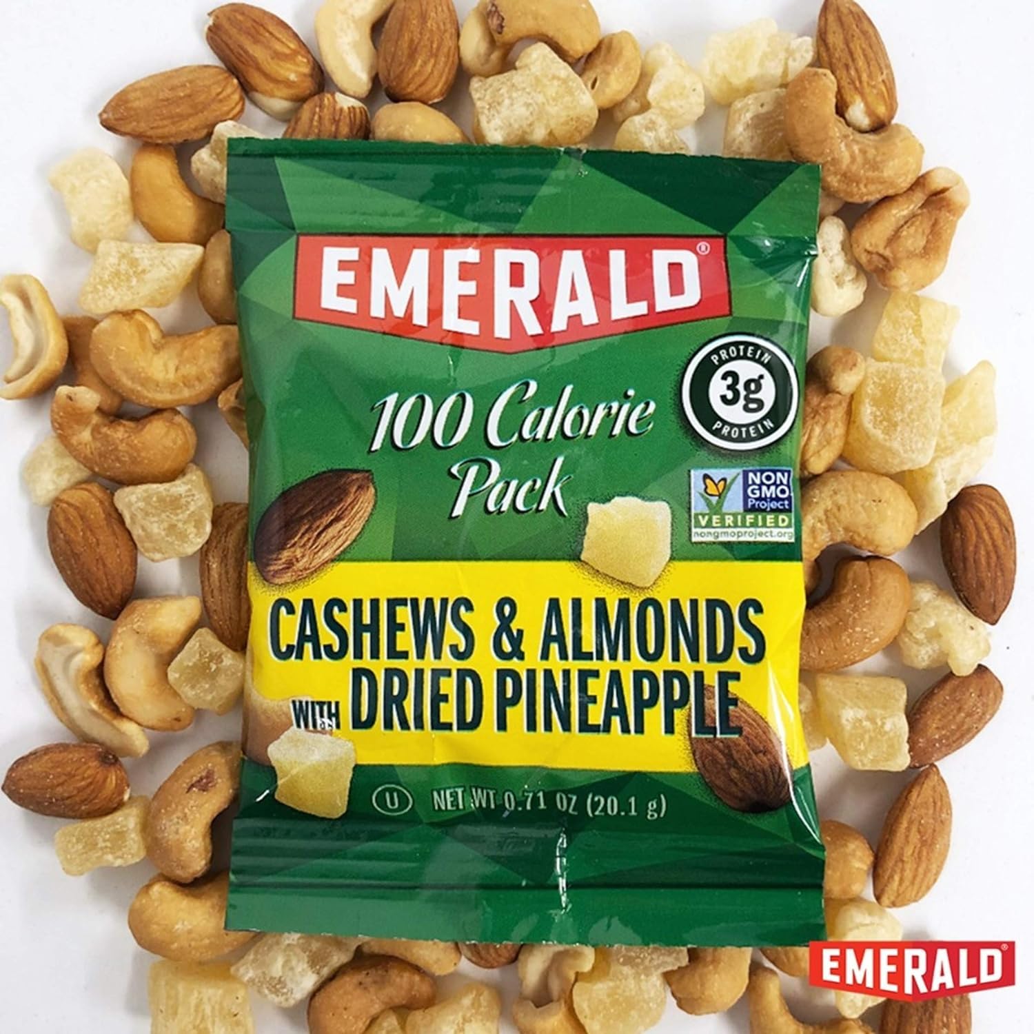 Emerald Nuts Cashews and Almonds with Dried Pineapple, 100 Calorie Packs, 7 Count, 4.97 Oz (Pack of 6)
