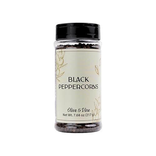 Olive & Vine Whole Black Peppercorn, Bold & Spicy Flavor, Seasoning for Steaks, Soups, Salads, Rich Tradition, Authentic Taste, For Global Recipes