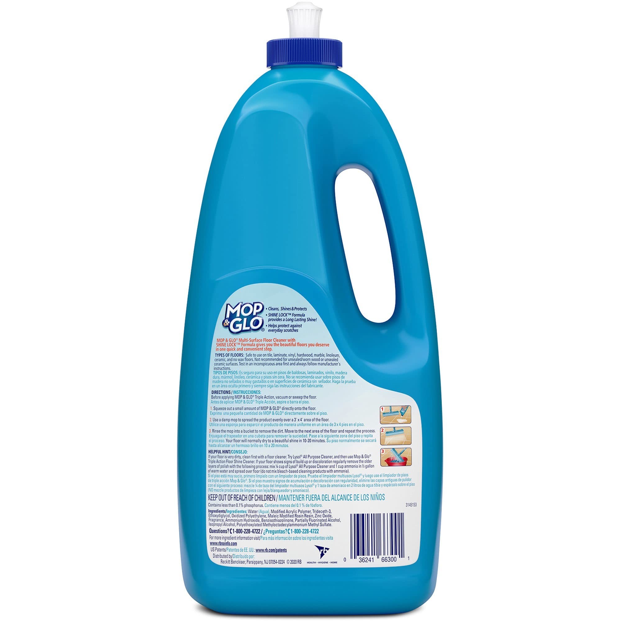 Mop & Glo Multi-Surface Floor Cleaner, Lemon Scent, 64 Oz Bottle, Case Of 6