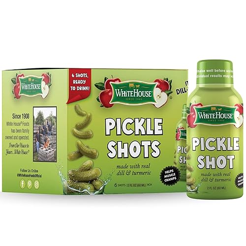 White House Pickle Shots, With Real Dill and Turmeric, Juice Hydrates and Helps Stop Muscle Cramps, On the Go (2 Fl Oz (Pack of 6), Dill Pickle)