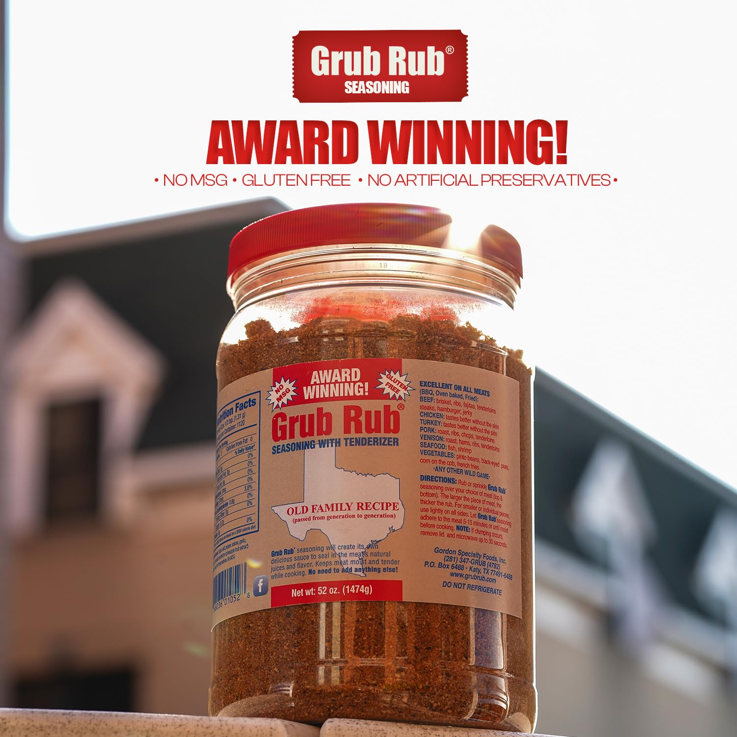 Grub Rub BBQ Blend - Award-Winning Seasoning Family Recipe For Smoking & Grilling Moist, Tender, Juicy Meats - Pork, Steak, Brisket, Seafood, Veggies