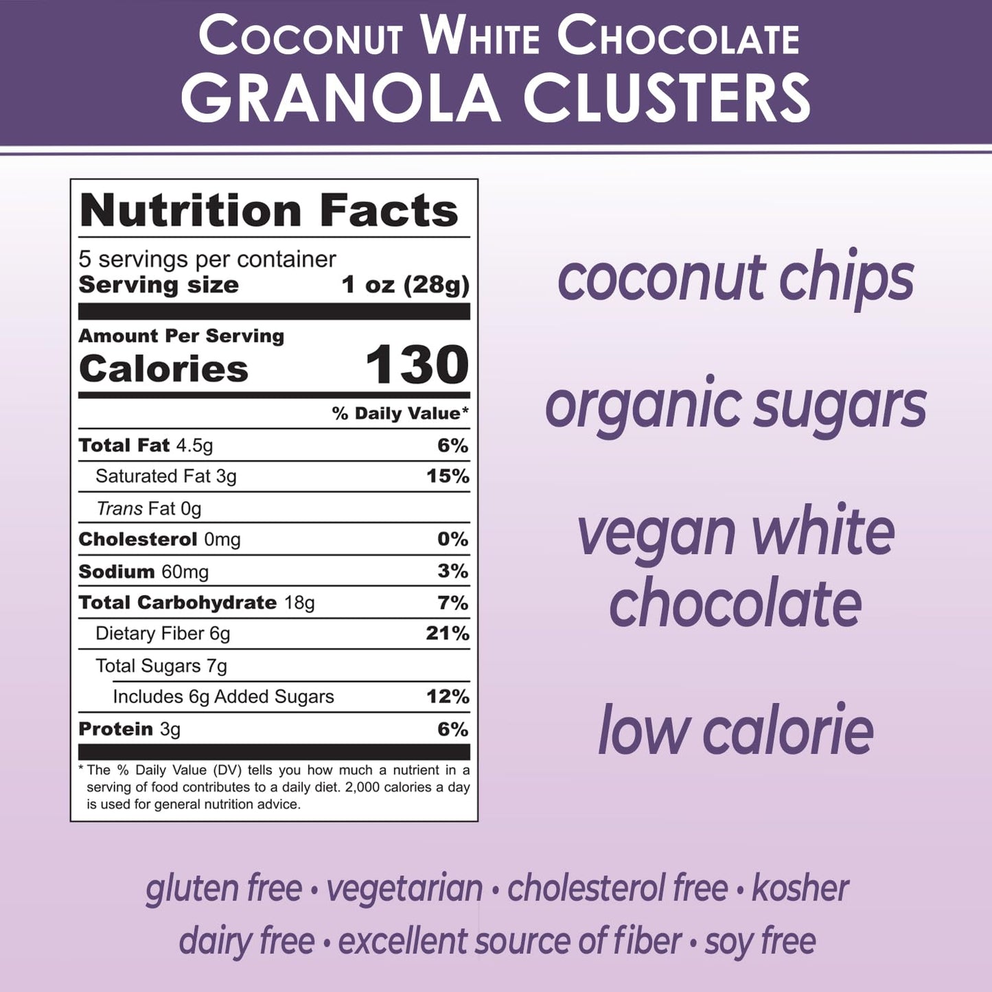 Laura’s Gourmet, Granola Snacking Clusters, Coconut White Chocolate, 5 oz. Bag 3 Pack - Organic, Vegan, Non-GMO Kosher & Certified Gluten-Free Snacks