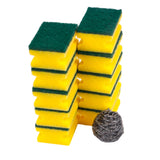 VHD Easy Grab Nail Saver Scrub Sponges, for Washing Dishes and Cleaning Kitchen, for All Surfaces, 10 Pieces Scrub Sponges with 1 Piece Stainless