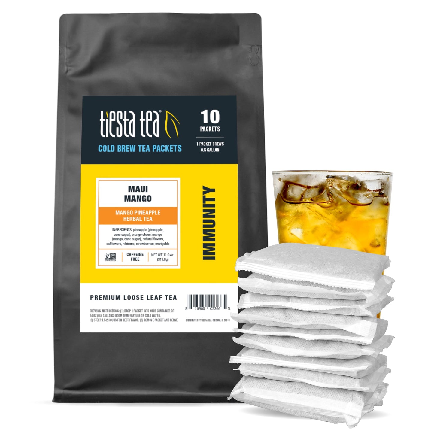 Tiesta Tea - Maui Mango Cold Brew, Loose Leaf, Mango Pineapple Herbal Tea, Premium Non-Caffeinated Blend, Cold Brew Packets, Makes 64oz Pitcher Per