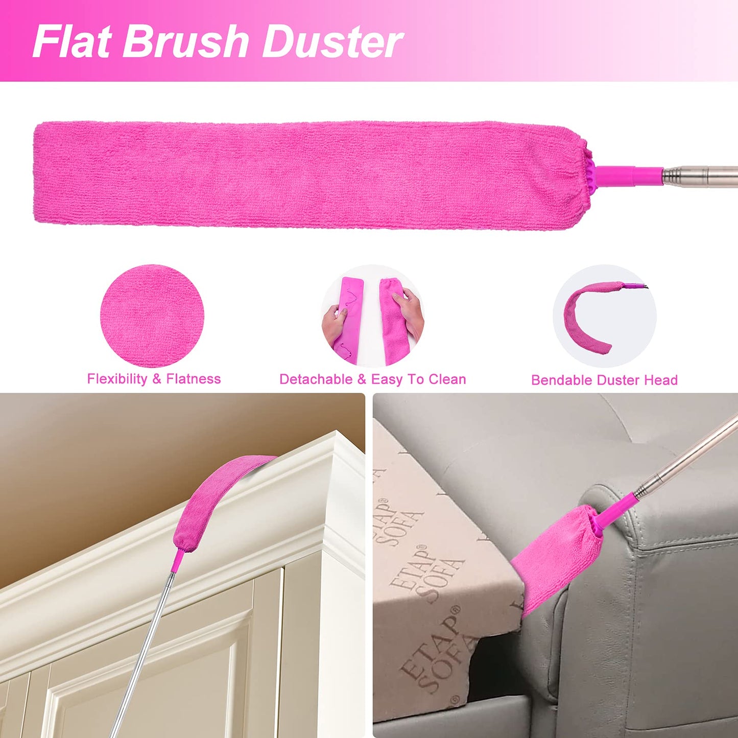 Microfiber Dusters for Cleaning, Feather Dusters with Extension Pole, Bendable & Washable Dusters for High Ceiling Fan, Blinds, Cars, Furniture