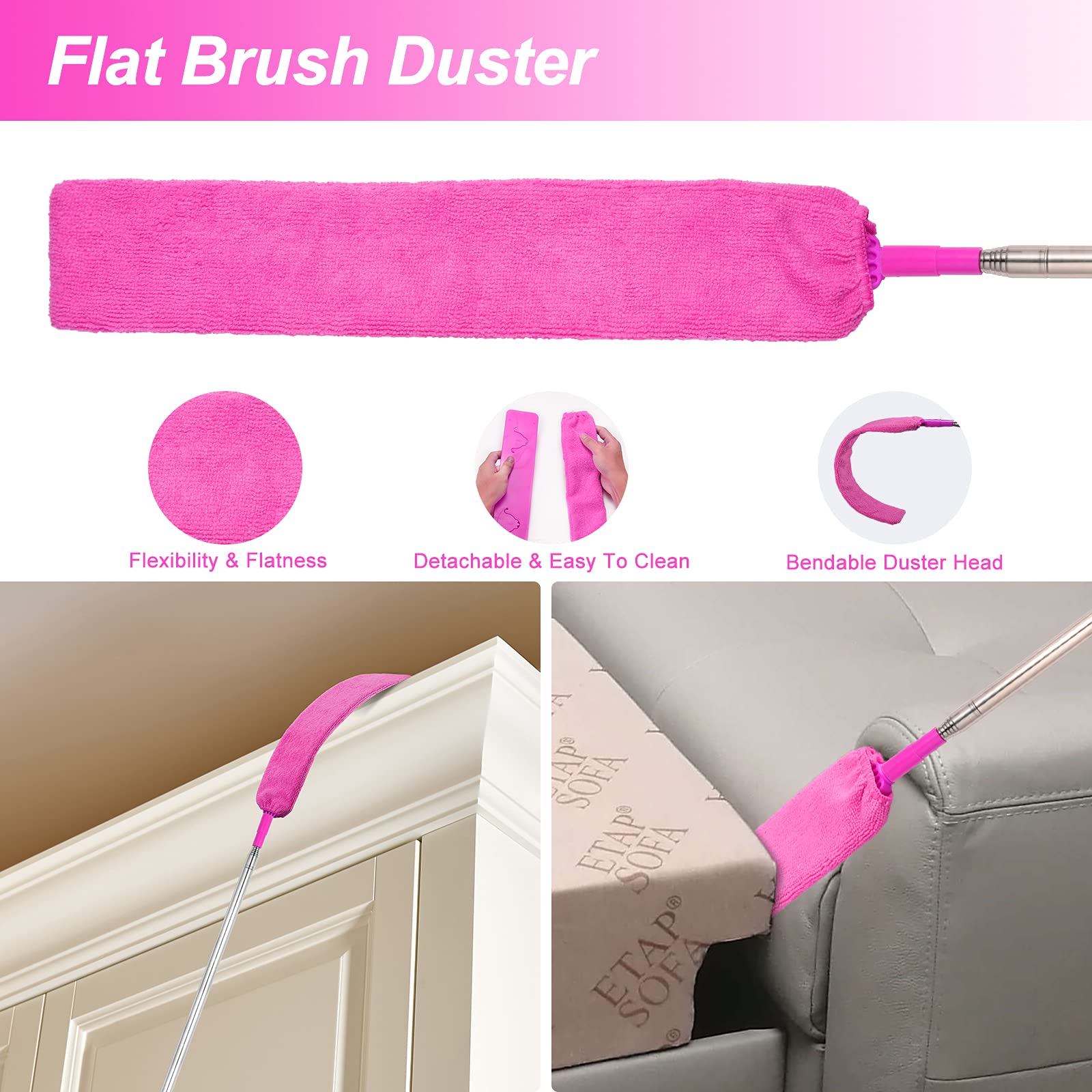 Microfiber Dusters for Cleaning, Feather Dusters with Extension Pole, Bendable & Washable Dusters for High Ceiling Fan, Blinds, Cars, Furniture