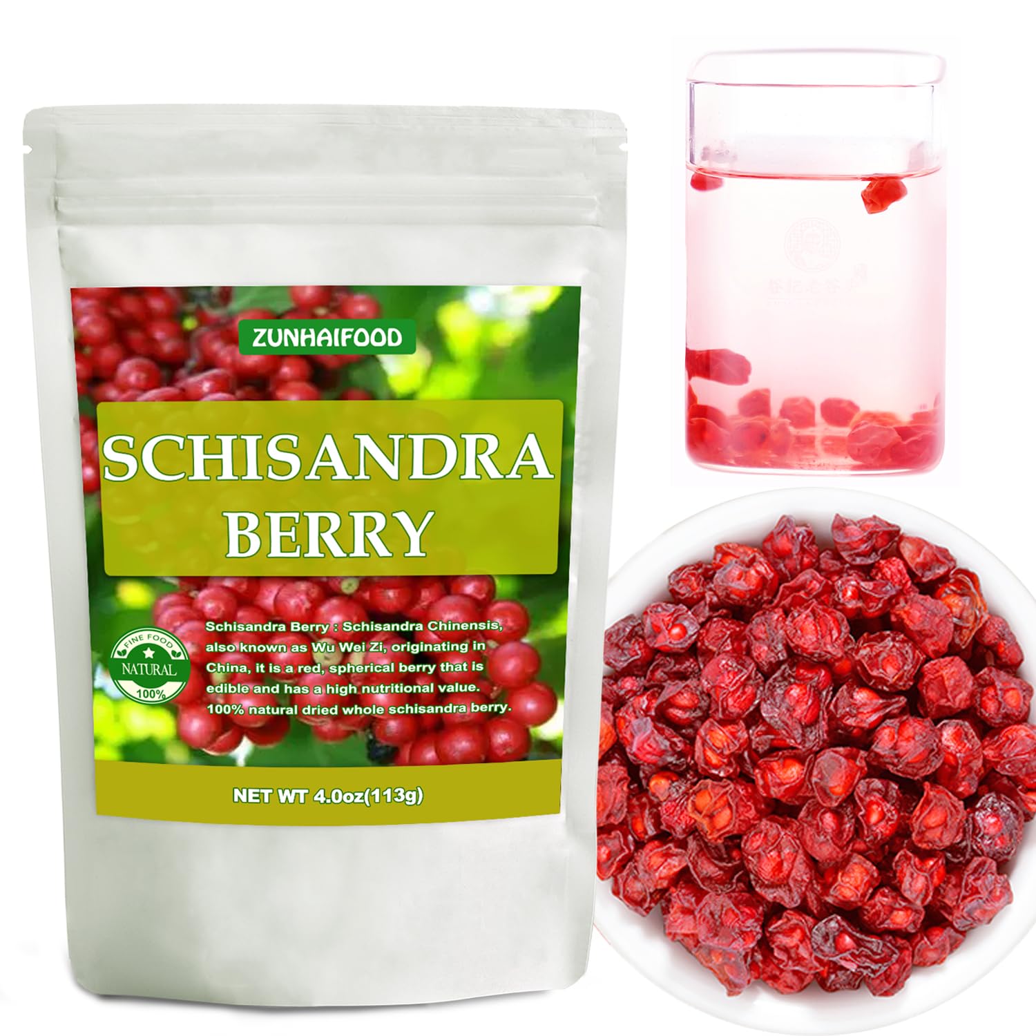 100% Natural Schisandra Berry, Premium Schisandra Chinensis Berry, Carefully Hand-Picked Harvested and Dried, No Additives, Schisandra, 4.0oz(113g)