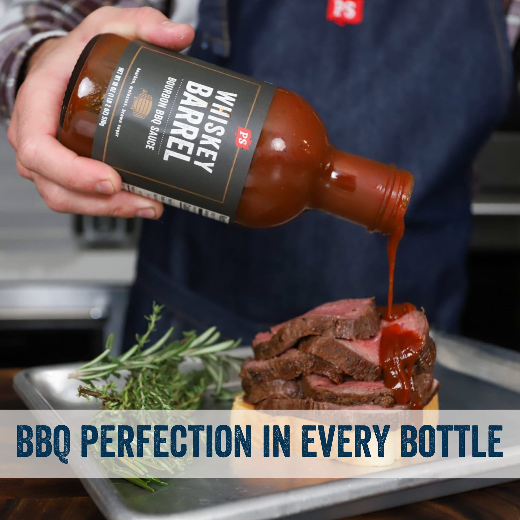 PS Seasoning Whiskey Barrel Bourbon BBQ Sauce - All-Purpose Marinade, Glaze, Baste, and Dip - Sweet and Smoky Sauce, Great for Baby Back Ribs