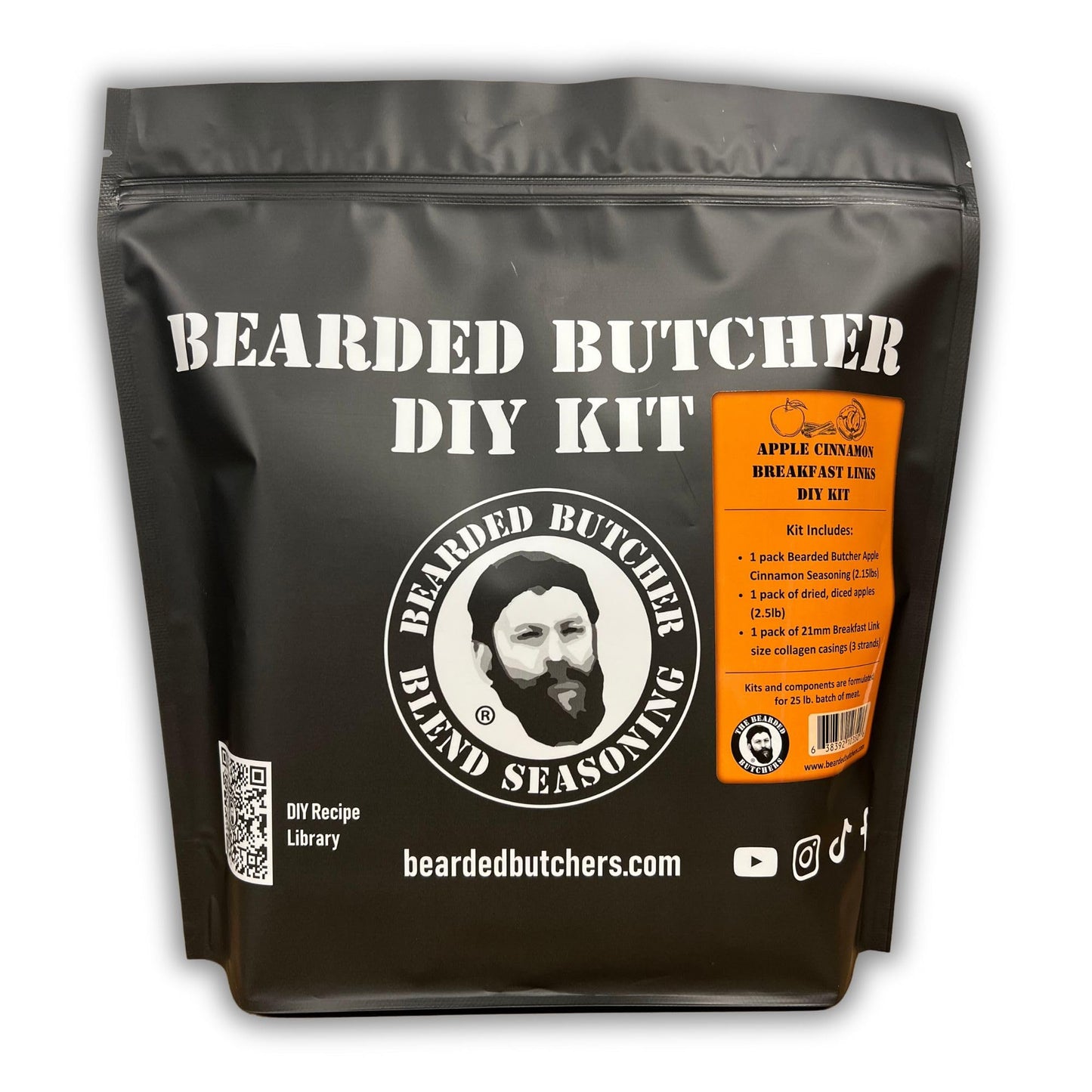 Bearded Butchers Apple Cinnamon Breakfast Links DIY Kit - Sweet & Savory Breakfast Sausage - Includes Apple Cinnamon Seasoning, Dried Apples & 21mm