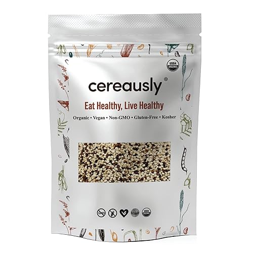 CEREAUSLY Organic Tri-Color Quinoa - Premium Royal Quinoa from Bolivia - Kosher and Non-GMO Quinoa Bulk - Vegan and Gluten-Fee Cooking Quinoa - 4 LB