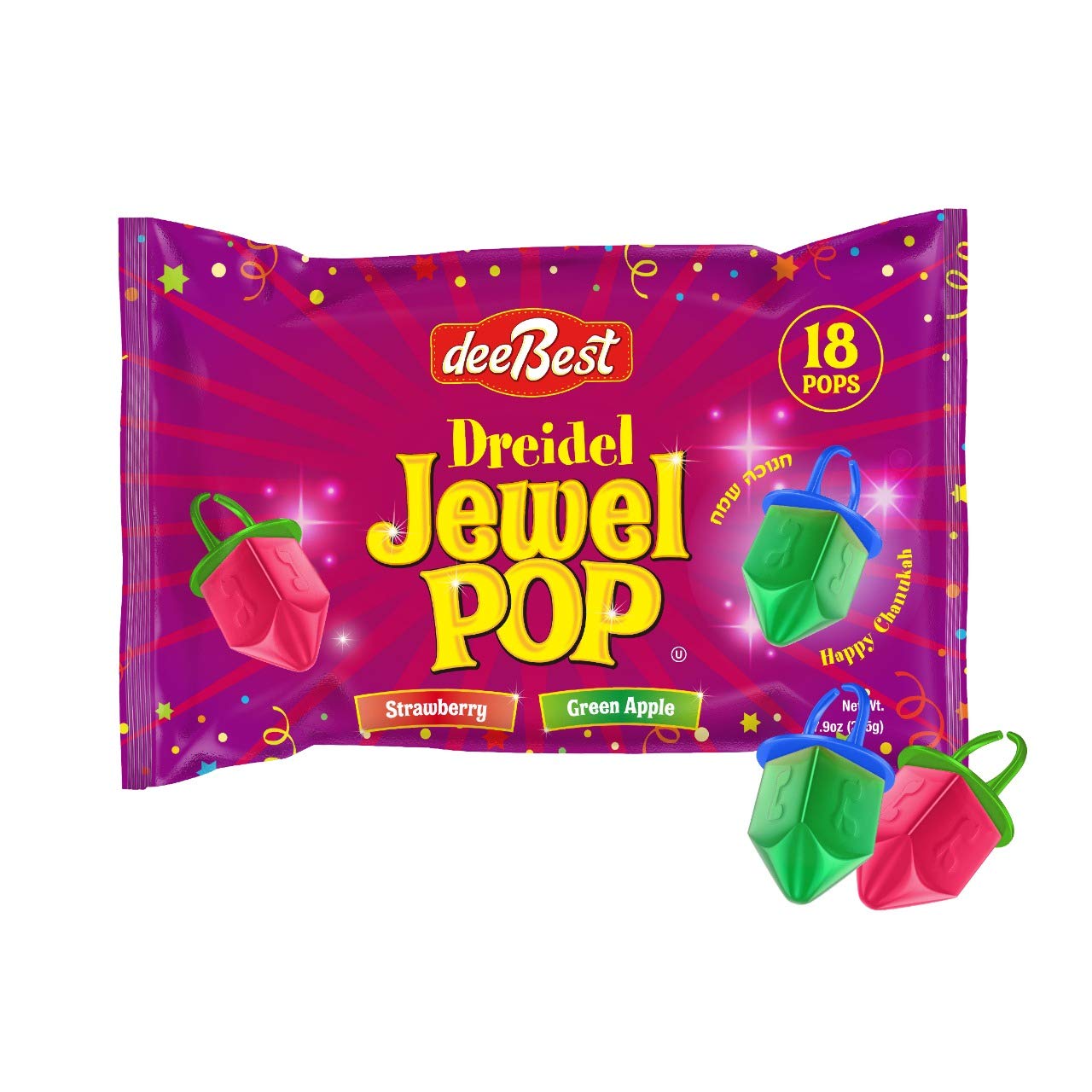 Dee Best Dreidel Jewel Pop Ring Shape Candy - Variety Pack 36 Individually Wrapped