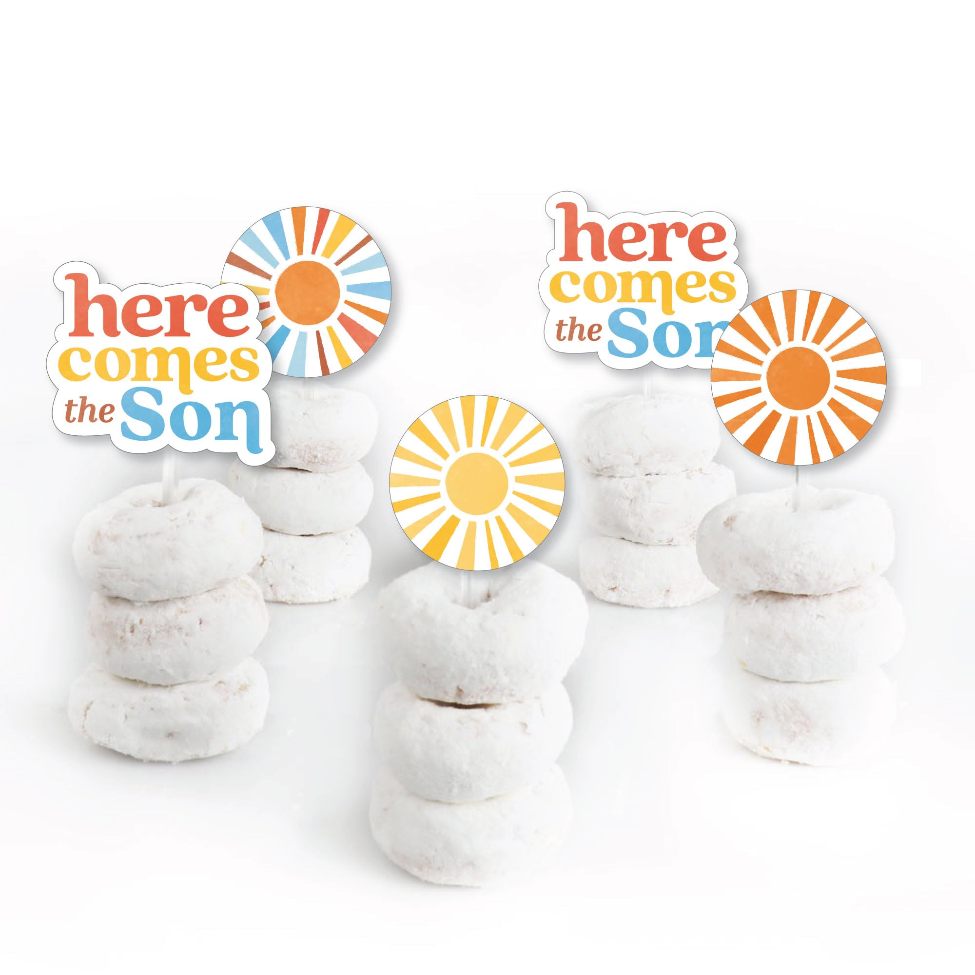 Big Dot of Happiness Here Comes The Son Dessert Cupcake Toppers, Boy Boho Baby Shower Clear Treat Picks - Set of 24
