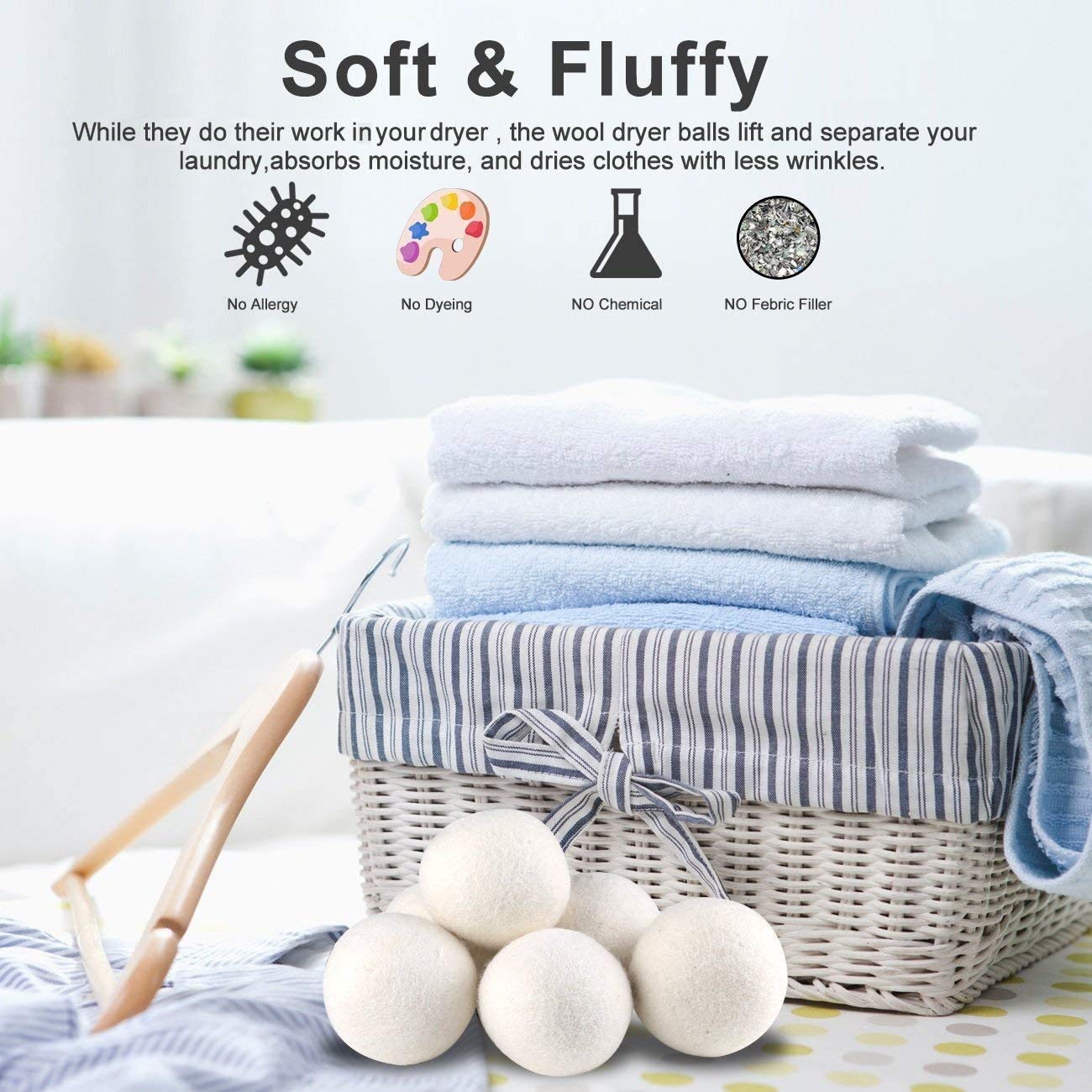 Wool Dryer Balls, Made from Premium Reusable New Zealand Wool, Fabric Softener, Reduce Wrinkles & Static Electricity, Shorten Drying Time Naturally