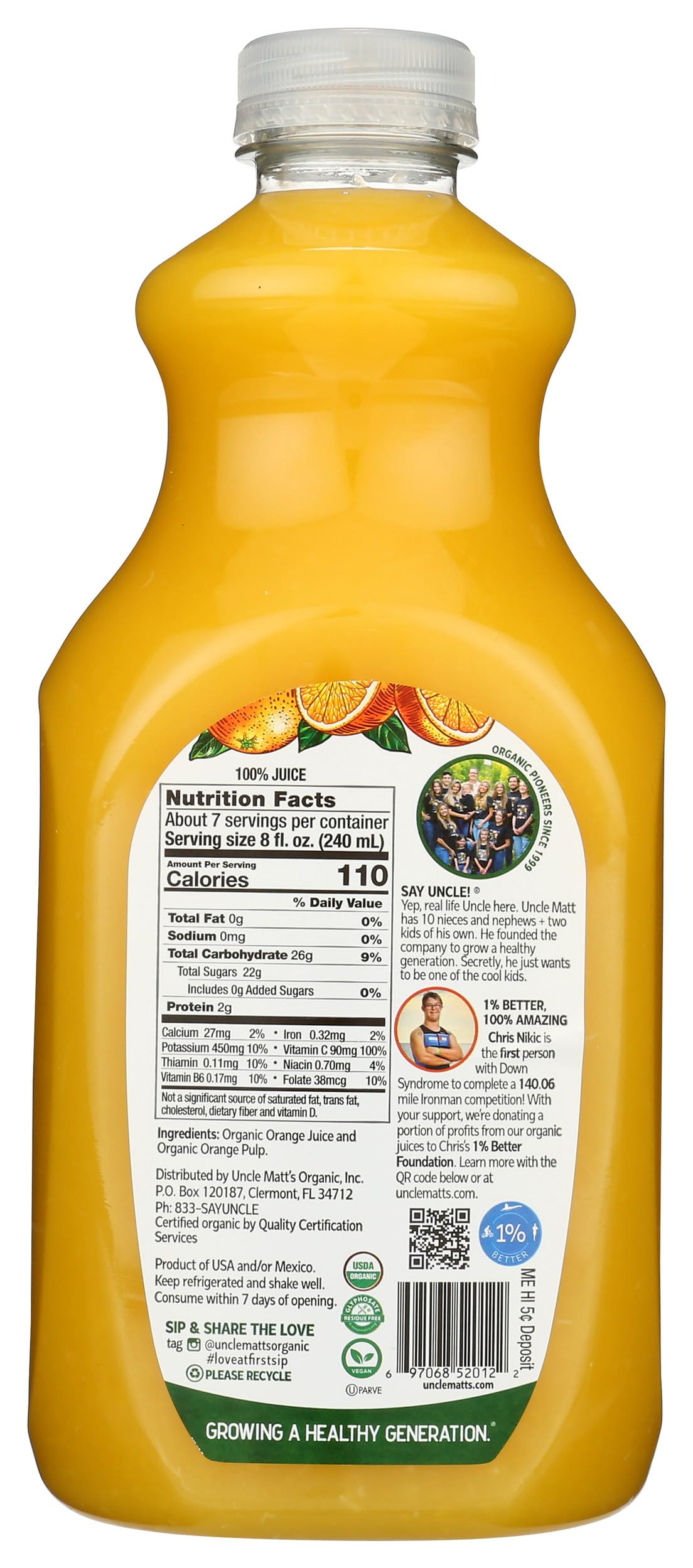 Uncle Matts, Organic Orange Juice, 52 Fl Oz