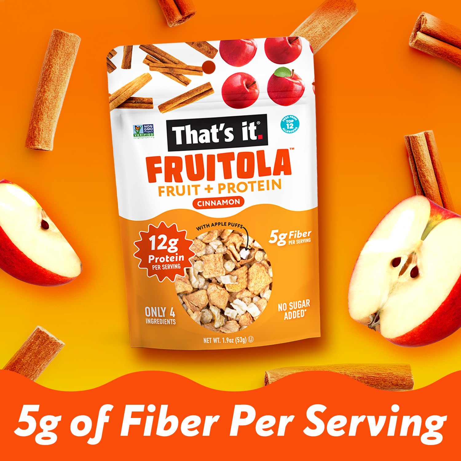 That’s it. Fruitola Fruit Granola - Cinnamon, 12g Plant-Based Protein, 5g Fiber from Fruit, 100% Real Fruits, Only 4 Ingredients, Zero Added Sugar