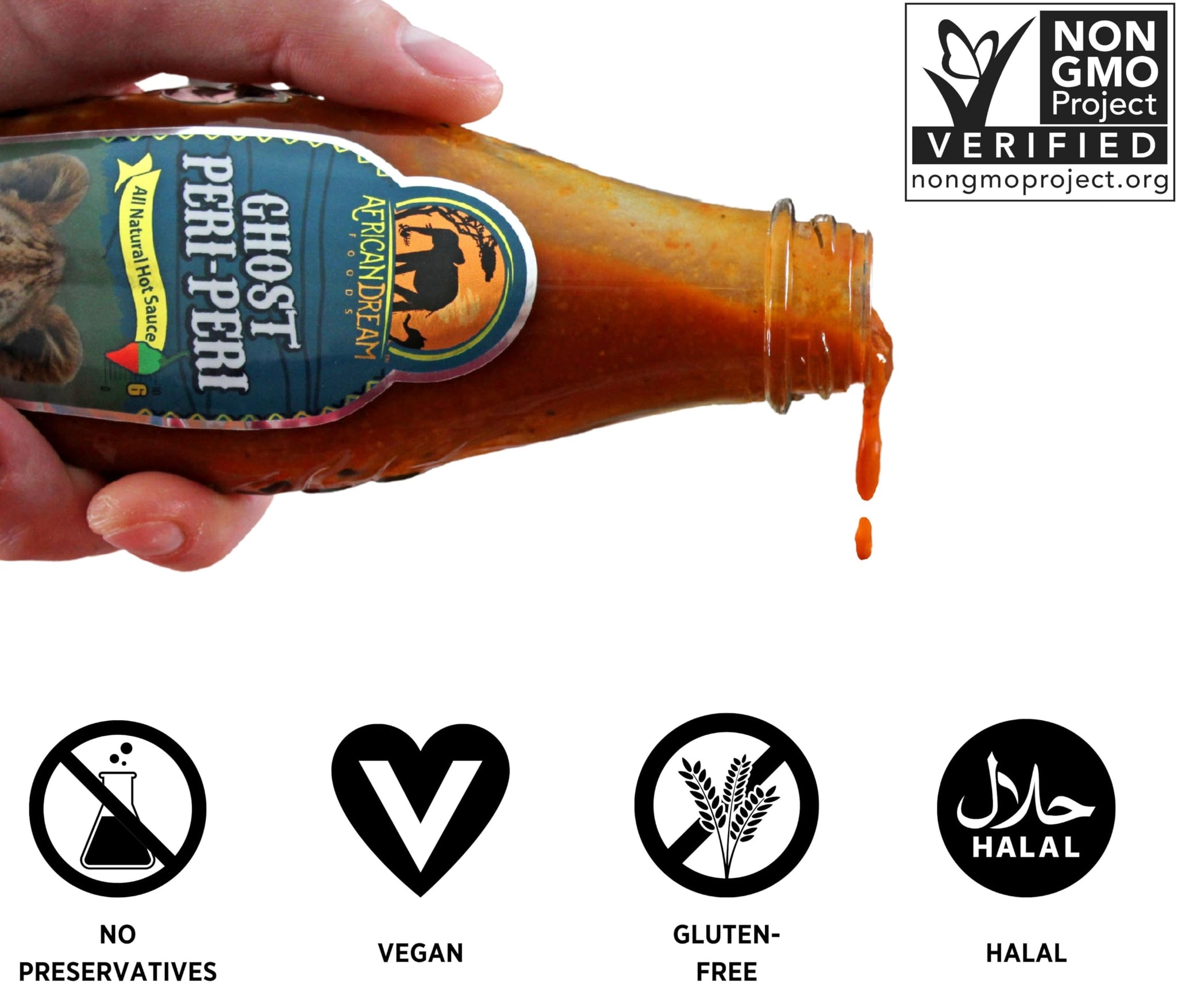 Ghost Peri-Peri Hot Sauce by African Dream Foods | All-Natural Spicy Piri-Piri Sauce with African Ghost Peppers | Vegan, Non-GMO, Gluten-Free| Glass