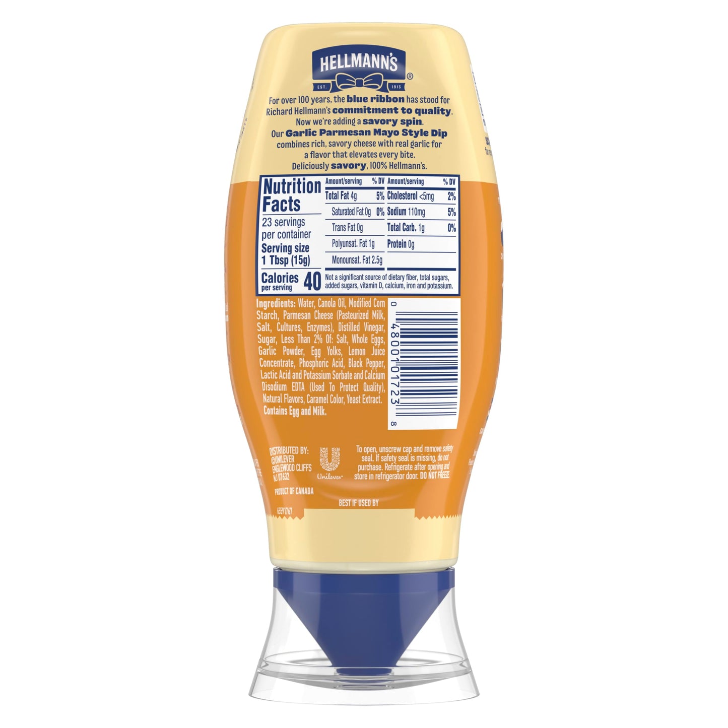 Hellmann's Garlic Parmesan Chicken Tender Mayonnaise Style Dip Garlic Parmesan Delicious Flavor No Artificial Flavors 11.5 Fl Oz