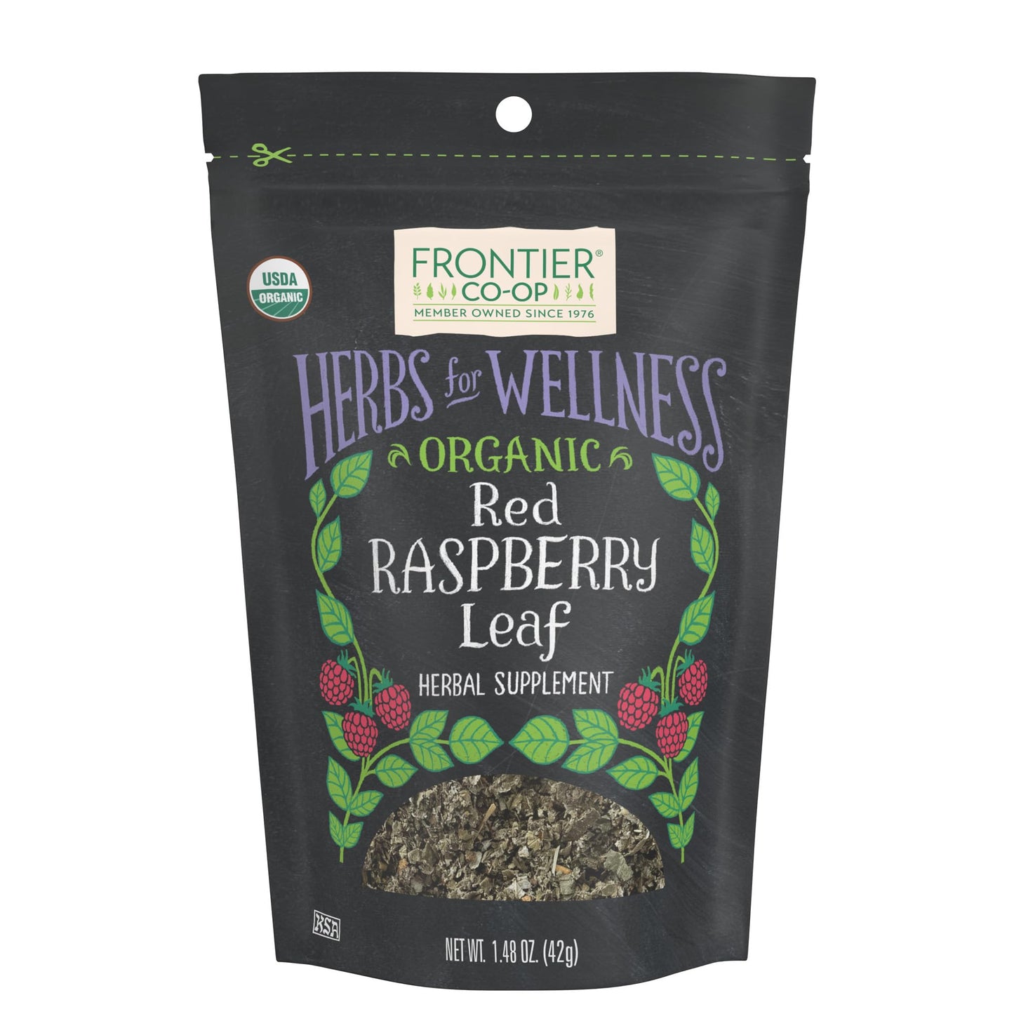 Frontier Co-op Organic Cut and Sifted Red Raspberry Leaf 1.48oz - For Red Raspberry Leaf Tea, Cafe, Restaurant Supply and More - Naturally Caffeine