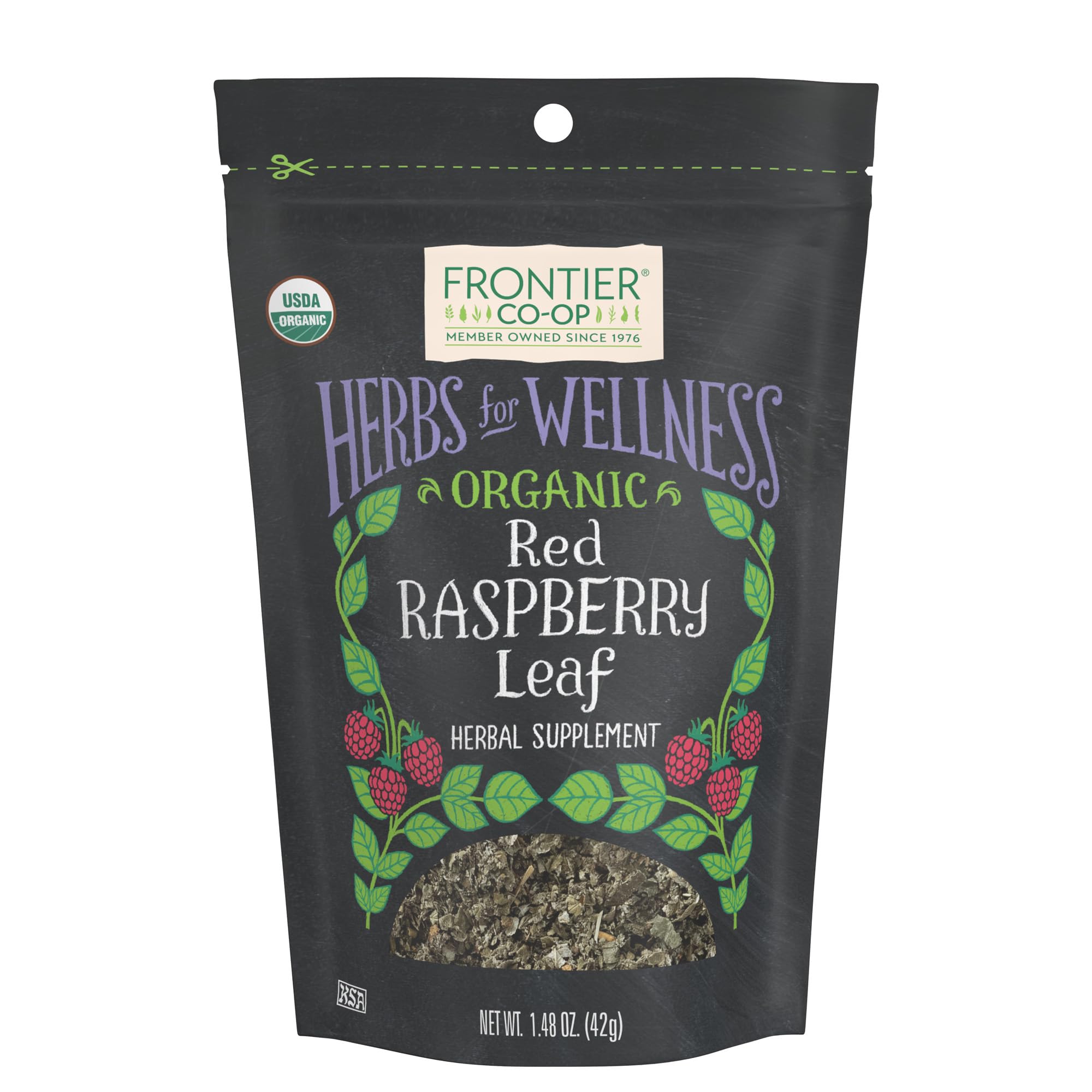 Frontier Co-op Organic Cut and Sifted Red Raspberry Leaf 1.48oz - For Red Raspberry Leaf Tea, Cafe, Restaurant Supply and More - Naturally Caffeine
