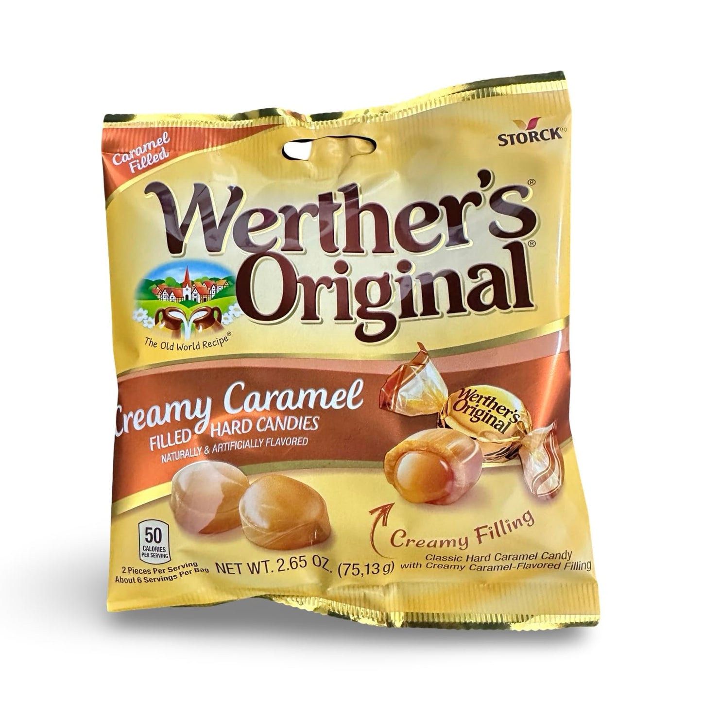 Werther's Original 2.65oz Creamy Caramel Filled Hard Candies and Caramel Apple Filled Hard Candies 4-pack Bundled Set