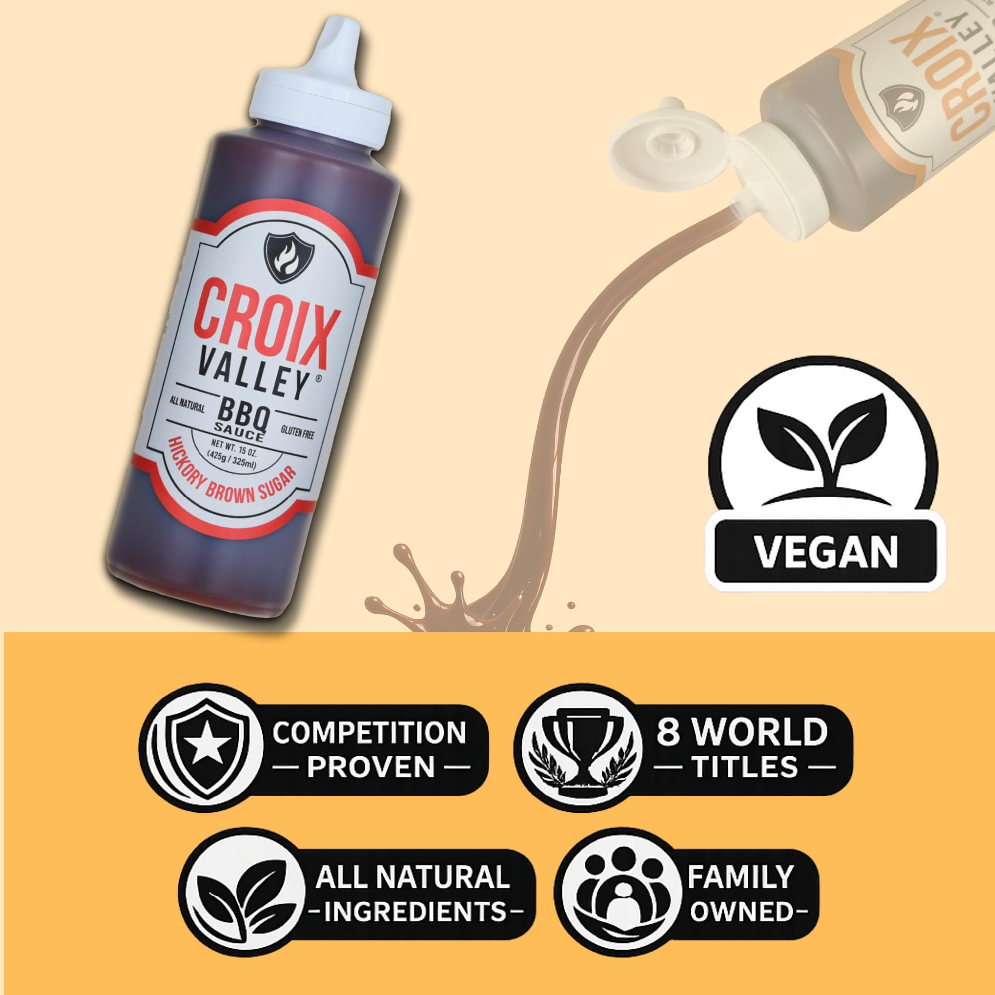 Croix Valley Hickory Brown Sugar BBQ Sauce - 3 Pack (11 oz Plastic Bottles) - Rich Brown Sugar Sweetness with Smokey Hickory - Gluten-Free, No MSG, No