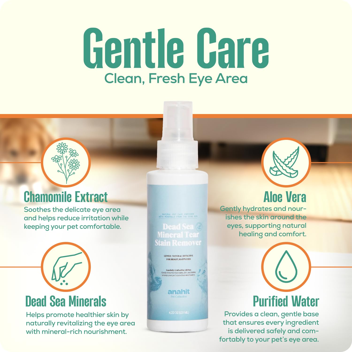 Dead Sea Mineral Tear Stain Remover for Dogs & Cats-Natural Eye Cleaner with Aloe Vera & Chamomile, Gentle Formula for Sensitive Pets, Precise