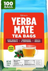 Gya Tea Co Yerba Mate Tea Bags (100 Bags) - Medium Caffeine Unsmoked Yerba Mate Leaves for Energy & Mental Clarity, Coffee Alternative - Non-GMO
