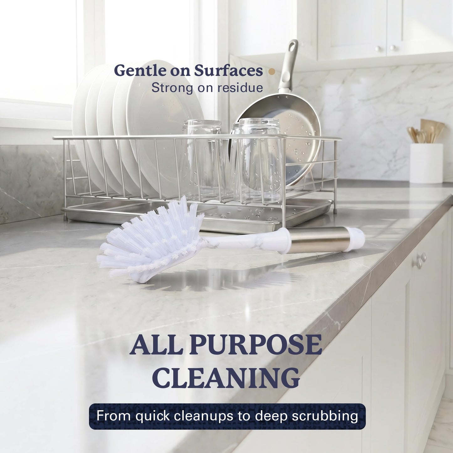 Farberware Dish Brush with Handle - 2 Pack Kitchen Scrub Brush for Dishes, Non-Scratch Dishwashing Brush Set with Firm Bristles for Pots, Pans